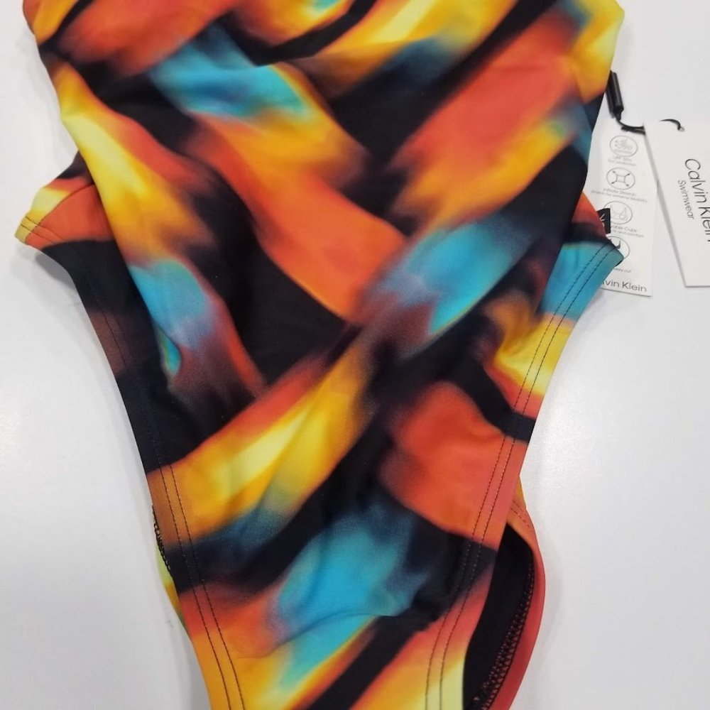 Calvin Klein Multicolor Abstract Scoop Neck One Piece Swimsuit Size Small - Picture 6 of 13